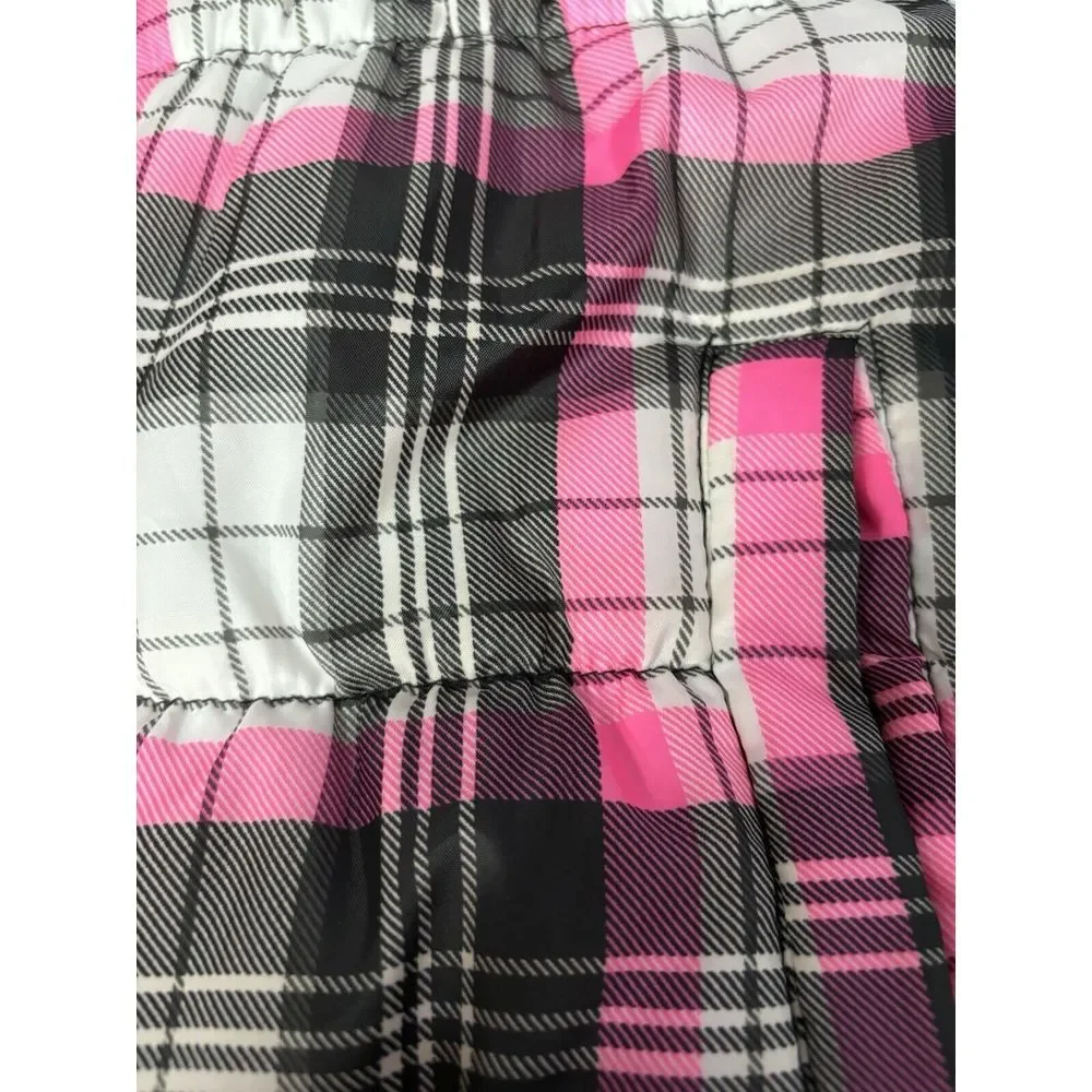Athletech Girls Large 10/12 Black Pink Plaid Insulated Lined Hooded‎ Puffer Vest